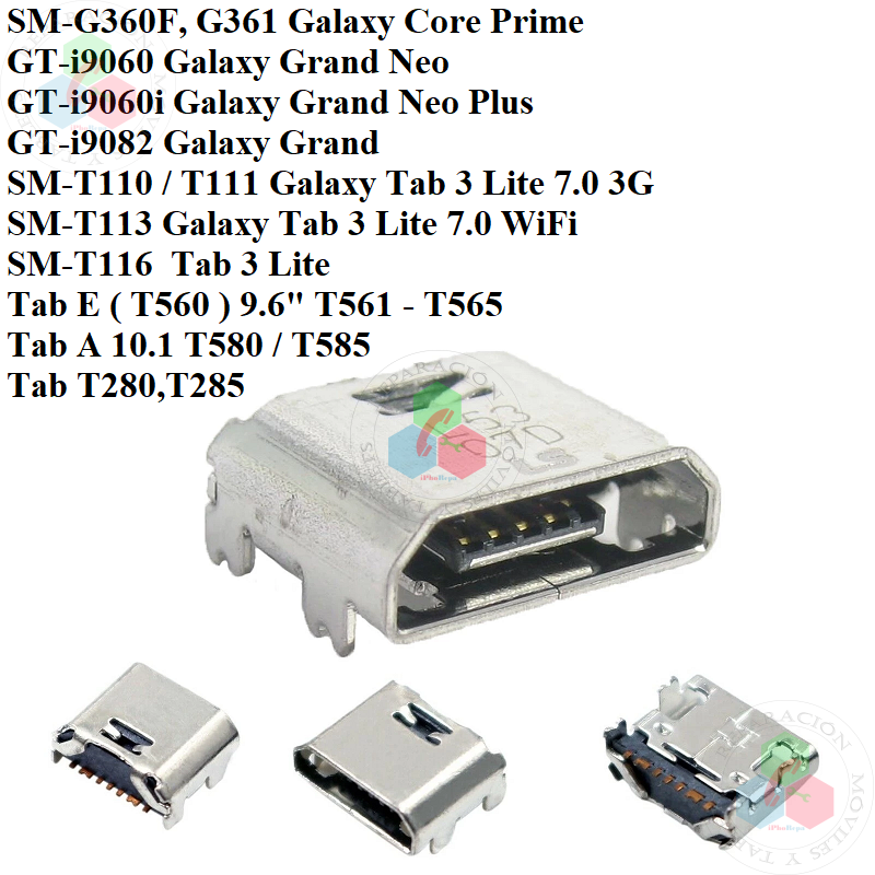 SAMSUNG Galaxy Tab A, T280, T285, T580, T585, Tab E, T560, T561, Tab 3 Lite, T111 - CONECTOR PUERTO DE CARGA