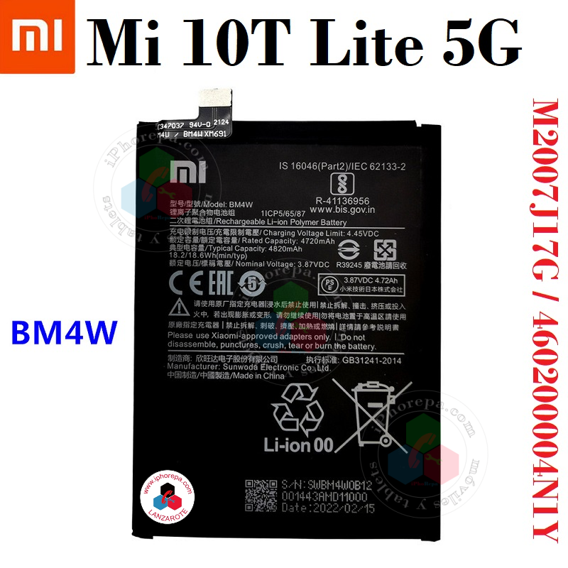 Xiaomi Mi 10T Lite 5G 2020 " BM4W " M2007J17G - BATERÍA compatible sin LOGO
