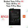 Xiaomi Redmi Note 9 Pro 4G / Note 10 Pro 4G 2021 M2101K6G / Note 9 Pro Max - BN53 - BATERÍA COMPATIBLE sin logo