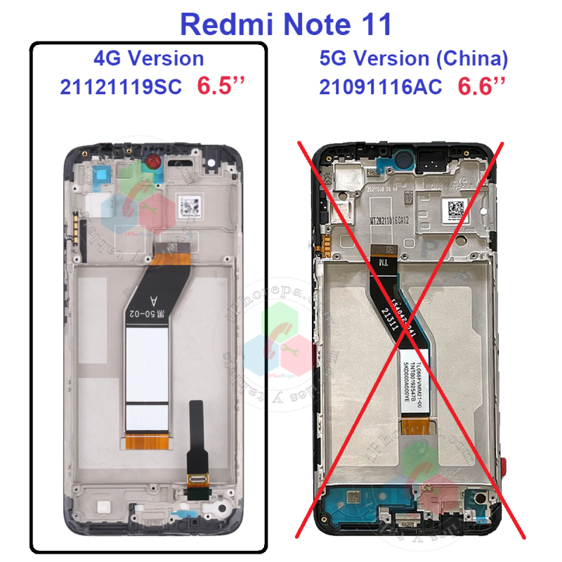Xiaomi Redmi Note 11 4G (MediaTek)   21121119SC  - PANTALLA compatible ips CON MARCO