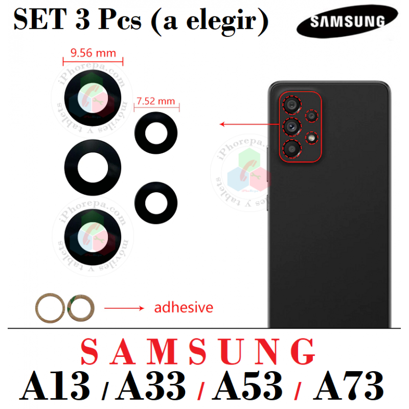 SAMSUNG A13 / A33 / A53 /A73 - CRISTAL lente DE CAMARA 3 UNIDADES