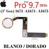 iPad Pro 9.7" 2016 (1ª Gen) 1673 / A1674 / A1675 - FLEX BOTON HOME INICIO BLANCO DORADO