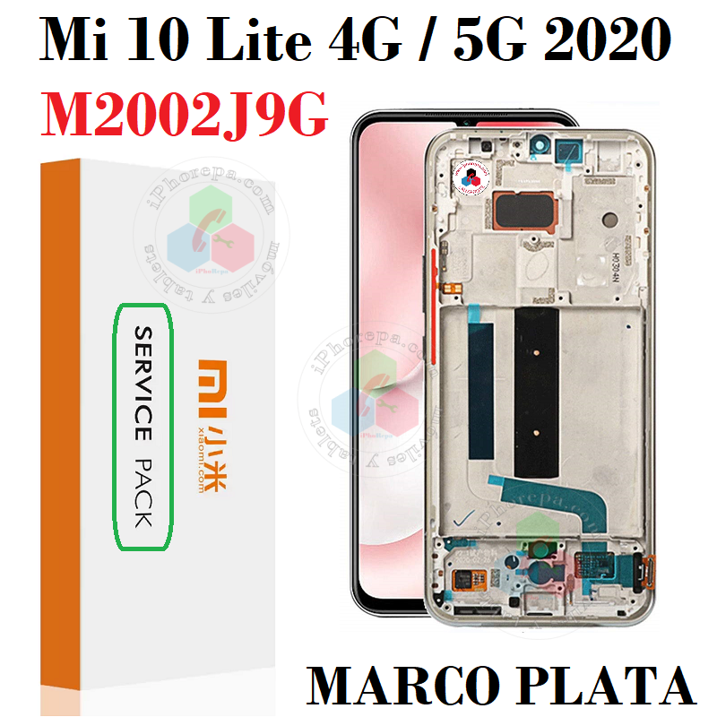 Xiaomi Mi 10 Lite 4G / 5G 2020 M2002J9G - PANTALLA SERVICE PACK CON MARCO PLATA / gris