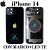 iPhone 14 5G 2022 A2882 - TAPA DE CRISTAL + MARCO + LENTE DE CAMARA + LOGO - NEGRO