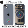 iPhone 14 5G 2022 A2882 - TAPA DE CRISTAL + MARCO + LENTE DE CAMARA + IMAN + LOGO - AZUL