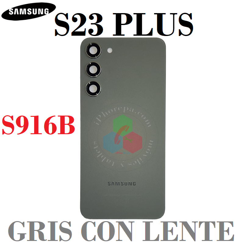 Samsung Galaxy S23 Plus + 5G 2023 S916B - TAPA TRASERA CON LENTE CRISTAL - GRIS