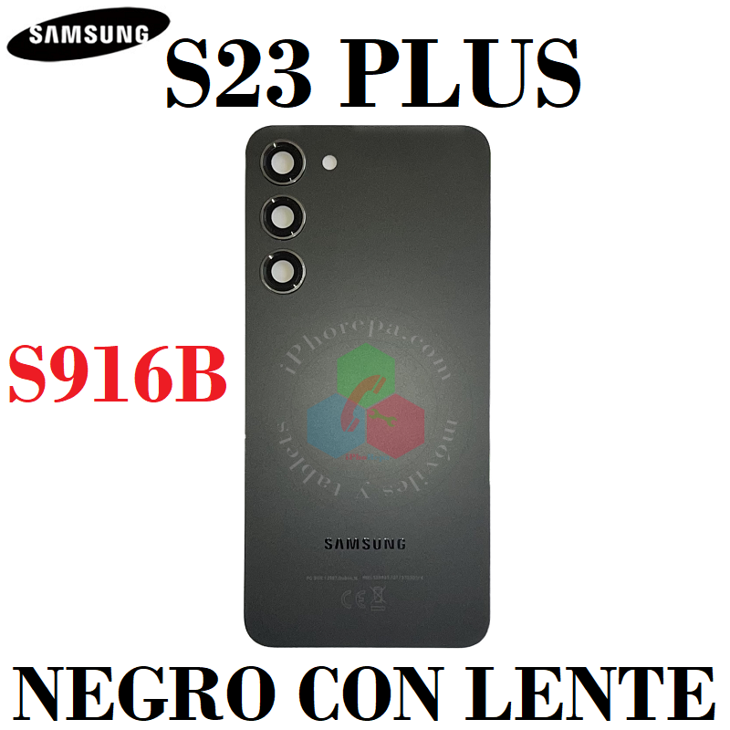 Samsung Galaxy S23 Plus + 5G 2023 S916B - TAPA TRASERA CON LENTE CRISTAL - NEGRO