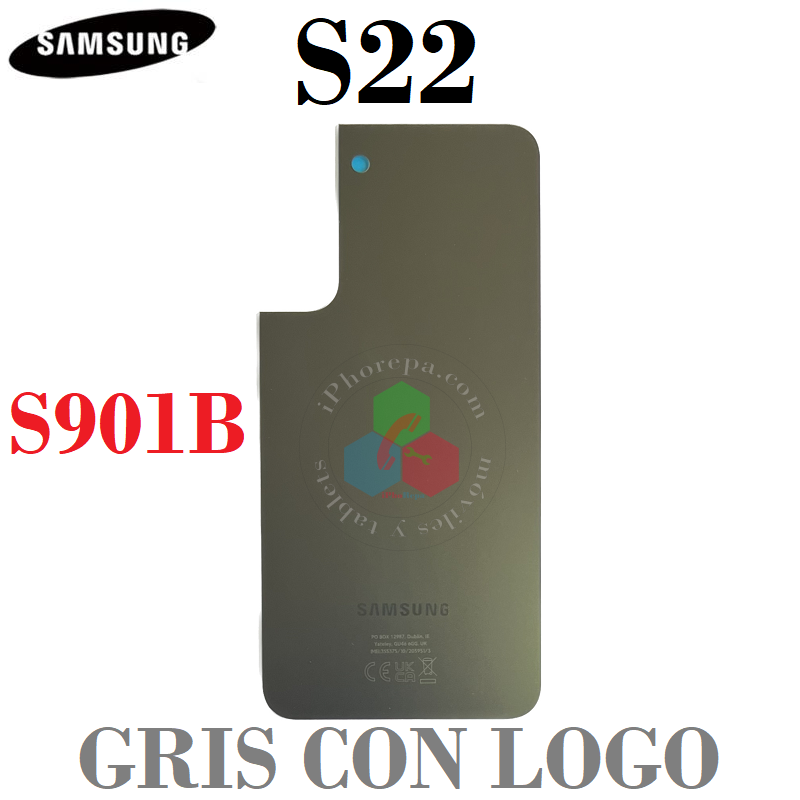 Samsung S22 5G 2022 S901B - TAPA TRASERA de cristal CON LOGO - GRIS
